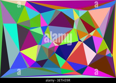 Forme geometriche affilate formano arte astratta. Triangoli e poligoni multicolori creano uno sfondo vivace e moderno per i progetti di design. Illustrazione Vettoriale