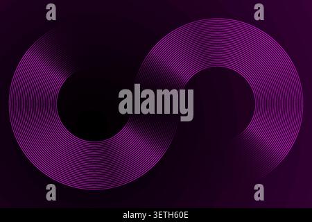 Figura viola astratta a otto forme con effetto lineare luminoso, design creativo in movimento che rappresenta l'eternità e il flusso, concetto futuristico minimalista Illustrazione Vettoriale