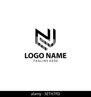 Combinazione di lettere JN, logo monogramma NJ e insegna a scudo Illustrazione Vettoriale