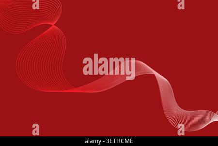Sfondo rosso astratto ed elegante con graziose linee d'onda bianche e rosse. Il motivo dinamico suggerisce fluidità e movimento, perfetto per i design moderni Illustrazione Vettoriale