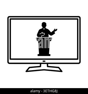 Sermone virtuale o messa religiosa sul monitor del computer. Illustrazione Vettoriale