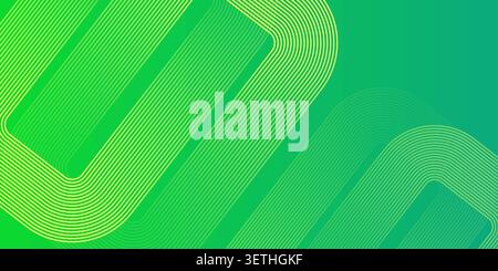 Sfondo astratto con quadrati arrotondati, linee concentriche in verde e giallo, sfumatura vibrante, design geometrico moderno Illustrazione Vettoriale
