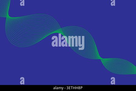 Design astratto con linee fluide blu su sfondo nero, che creano un effetto ondulato. Elegante e moderno, che evoca mistero e fluidità. Illustrazione Vettoriale