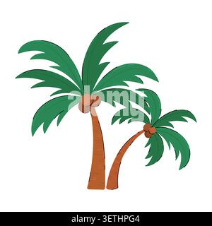 Illustrazione vettoriale di due palme. Palme da cocco tropicali isolate su sfondo bianco. Illustrazione Vettoriale