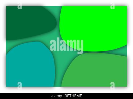 Sfondo astratto verde minimalista con grandi lobi organici. Carta stratificata per un taglio estetico con presentazione incorniciata. Design moderno e pulito Illustrazione Vettoriale