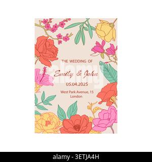 Elegante carta vettoriale con invito a matrimoni floreali Illustrazione Vettoriale