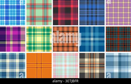 Versatile pacchetto a quadri creato per i progettisti che necessitano di varietà in un unico acquisto. La confezione include diversi motivi di tartan senza cuciture. Garanzia del formato vettoriale Illustrazione Vettoriale