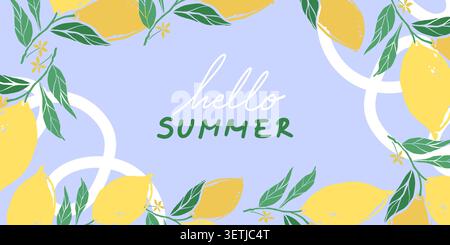 Buongiorno Summer Lemon Border con script scritto a mano Illustrazione Vettoriale