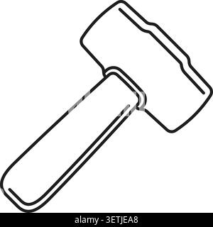 Icona del martello nello stile di traccia del contorno piatto. Illustrazione del vettore del mazzuolo su sfondo isolato. L'attrezzatura firma il concetto di business. Illustrazione Vettoriale