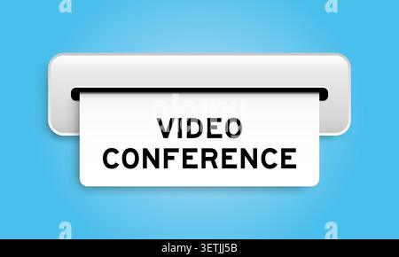 Banner coupon bianco con videoconferenza Word da macchina su sfondo blu Illustrazione Vettoriale