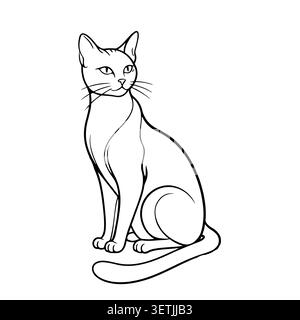 Sagoma di un gatto seduto, semplice disegno lineare. Illustrazione vettoriale. Lo schizzo di un animale domestico è isolato su uno sfondo bianco. Per cliniche veterinarie Illustrazione Vettoriale
