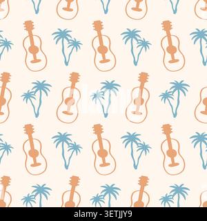 Motivo boho senza cuciture con chitarre e palme Illustrazione Vettoriale