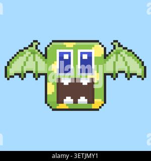 Pixel art grazioso design delle risorse del gioco dei personaggi Green Bat Monster Illustrazione Vettoriale