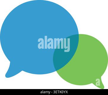 Immagine piatta di due bolle circolari sovrapposte in blu e verde con code appuntite Illustrazione Vettoriale