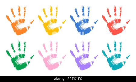 Collezione di stampe colorate per bambini. Set di stampa manuale grunge Illustrazione Vettoriale