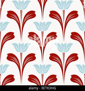 Stampa blocco Tulips Folk ripetizione senza cuciture Illustrazione Vettoriale