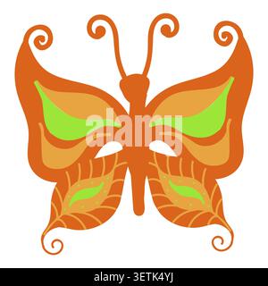Farfalla arancione con macchie verdi. Illustrazione vettoriale isolata su sfondo bianco. Illustrazione Vettoriale