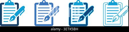 Quattro icone vettoriali piatte che illustrano i flussi di lavoro di approvazione e rifiuto dei documenti. Include Appunti con segno di spunta, Appunti con croce, documento con Illustrazione Vettoriale