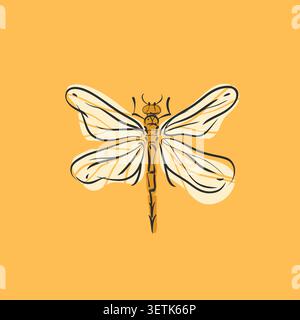 Collezione di illustrazioni grafiche vettoriali astratte disegnate a mano con insetto libellule carino e stilizzato.Concept sketch di design moderno e alla moda in natura selvaggia Illustrazione Vettoriale