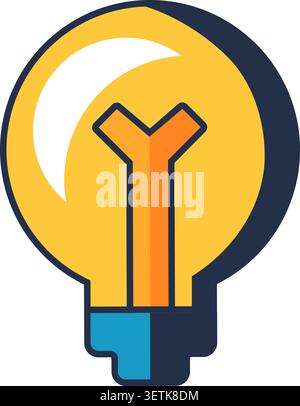 Lampadina gialla a luce elettrica simbolo della creatività. Inventare, fantasticare, scoprire il potere nelle lezioni scolastiche. Ombreggiature futuristiche e sfumature Illustrazione Vettoriale