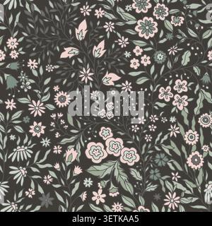 Grafica di prato floreale con arazzi decorati scuri Illustrazione Vettoriale