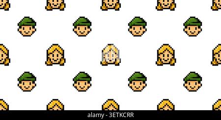 Pixel pattern senza interruzioni con avatar per i lavoratori della birreria per sfondi di gioco, tessuti, carta da imballaggio, imballaggi, applicazioni e branding per birrerie. Illustrazione Vettoriale