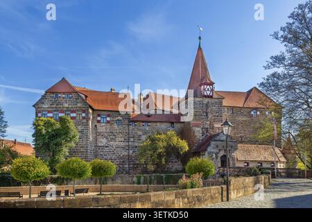 Vista panoramica del castello di Wenzelschloss a Lauf an der Pegnitz, Germania. Fortezza medievale in pietra Foto Stock