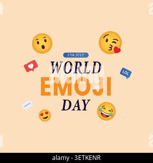 Felice giornata Mondiale delle Emoji. 17 luglio illustrazione vettoriale. Illustrazione Vettoriale