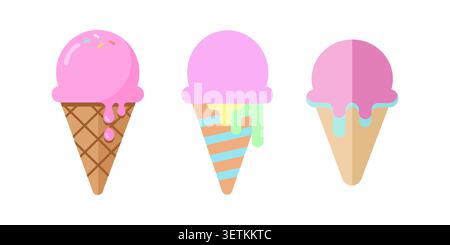 Pacchetto illustrativo vettoriale coni per gelato rosa Illustrazione Vettoriale