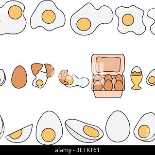 Illustrazione disegnata a mano del set di bordi orizzontali color uovo. Art. Linea grafica vettoriale. Festa di primavera aprile, festa. Design decorativo, stampa, banne Illustrazione Vettoriale