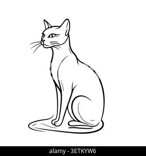 Sagoma di un gatto seduto, semplice disegno lineare. Illustrazione vettoriale. Lo schizzo di un animale domestico è isolato su uno sfondo bianco. Per cliniche veterinarie Illustrazione Vettoriale