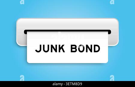 Banner coupon bianco con scritta "junk bond" della macchina su sfondo blu Illustrazione Vettoriale