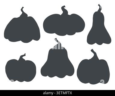 Sagome di zucca icone vettoriali nere isolate su bianco. Illustrazione Vettoriale