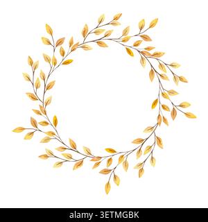 Cornice disegnata a mano con foglie gialle asciutte. Splendido elemento autunnale isolato disegnato a mano Foto Stock
