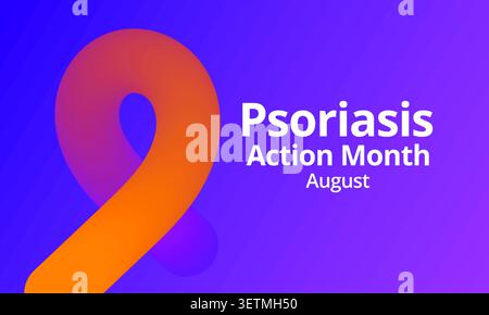 Il mese di sensibilizzazione della psoriasi si osserva ogni anno in agosto, è una condizione della pelle che provoca macchie rosse, flaky, croccanti di pelle ricoperte di argenteo Illustrazione Vettoriale
