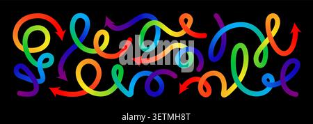 Frecce di sfumatura colore forma linea astratta. pattern a onde curve 3d, coriandoli fluidi per buon compleanno. Percorso a spirale a spirale con vernice liquida, dinamico Illustrazione Vettoriale