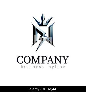 Logo Letter N metallizzato di alta qualità con corona reale e fulmine dinamico integrati in un design geometrico futuristico. Questo vettoriale di lusso Illustrazione Vettoriale