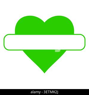 Simbolo a forma di cuore verde minimalista con banner centrale per il posizionamento del testo Illustrazione Vettoriale