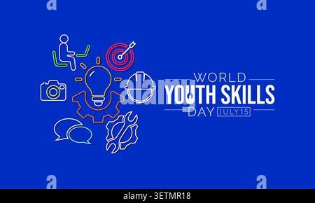 La giornata mondiale delle competenze giovanili (WYSD) si celebra ogni anno il 15 luglio e mira a riconoscere l'importanza strategica di dotare i giovani di competenze per Illustrazione Vettoriale