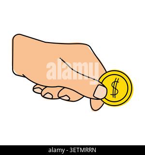 Moneta da un dollaro d'oro disegnata a mano Illustrazione Vettoriale