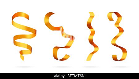 Set 3D di nastri dorati a serpentina. Illustrazione Vettoriale