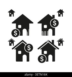 Vettore delle icone degli investimenti immobiliari e del valore immobiliare. La grafica si rivolge ai siti web dei prestatori di mutui ipotecari e agli elenchi di proprietà. EPS 10. Illustrazione Vettoriale