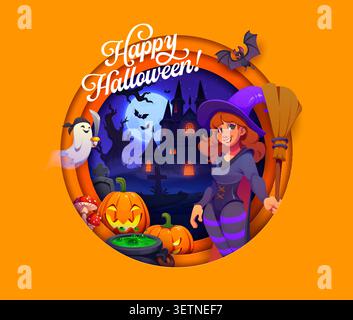 Carta tagliata per auguri di Halloween o striscione Illustrazione Vettoriale