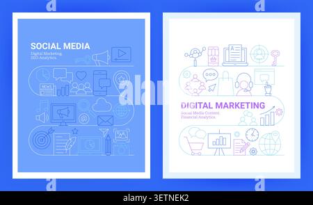 Poster sui concetti della linea di social media Illustrazione Vettoriale