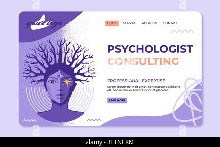 Sito web di psicologi. Salute mentale. Illustrazione vettoriale pulita per uno stile tranquillo e minimalista. Ottimo per blog, pagine, servizi Illustrazione Vettoriale