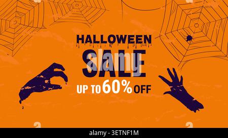 Banner con silhouette di vendita Dark Halloween per annunci, web design e marketing. Ideale per spaventose promozioni autunnali e campagne retail. Illustrazione vettoriale Premium Illustrazione Vettoriale