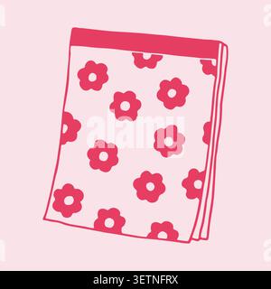 Illustrazione vettoriale disegnata a mano di un blocco note floreale rosa con un simpatico motivo floreale. Elegante elemento di cancelleria in stile doodle retrò. Carta estetica Illustrazione Vettoriale