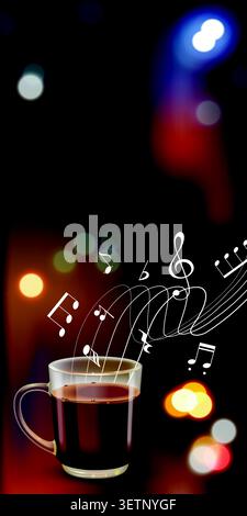 La tazza da caffè calda emette note musicali Illustrazione Vettoriale