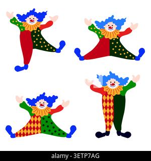 Set Circus chapito. Personaggi vettoriali di uomo forte, clown, giocoliere e mago sul palco del circo Illustrazione Vettoriale