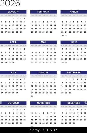 Inglese 2026 Vertical 3x4 Grid Architectural Studio Annual Planner Bauhaus Geometric Wall Grid (compatibile con 2037 e 2043). Illustrazione Vettoriale
